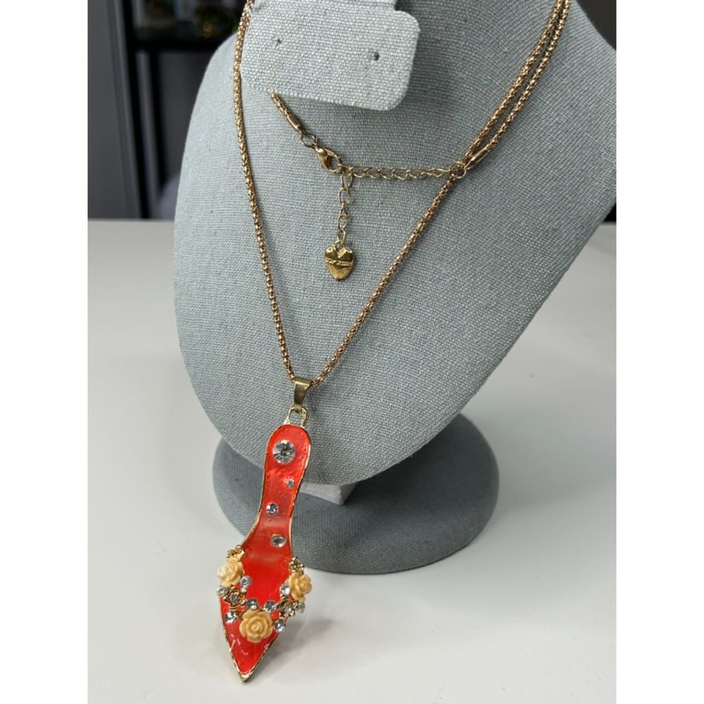 Betsey Johnson Red Enamel and Rhinestone Heel Necklace